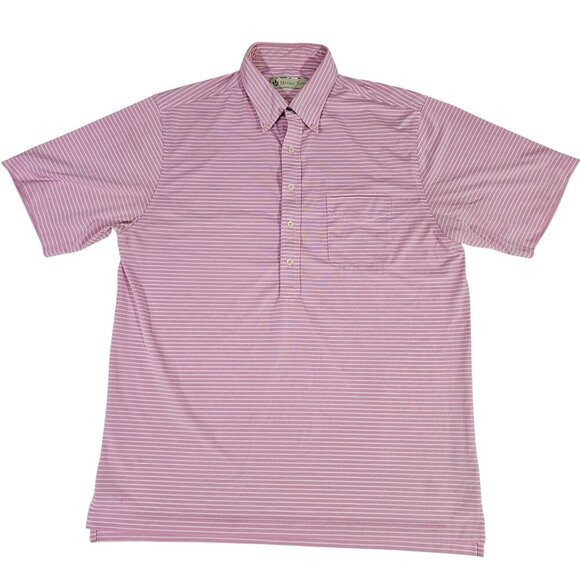 Donald Ross Striped Pink White Golf Polo Shirt L Polyester Mens Classic Fit - Picture 1 of 6